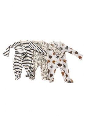 Lot of 3 Huggies NB Neutral Animal & Stripe Cotton Onesies